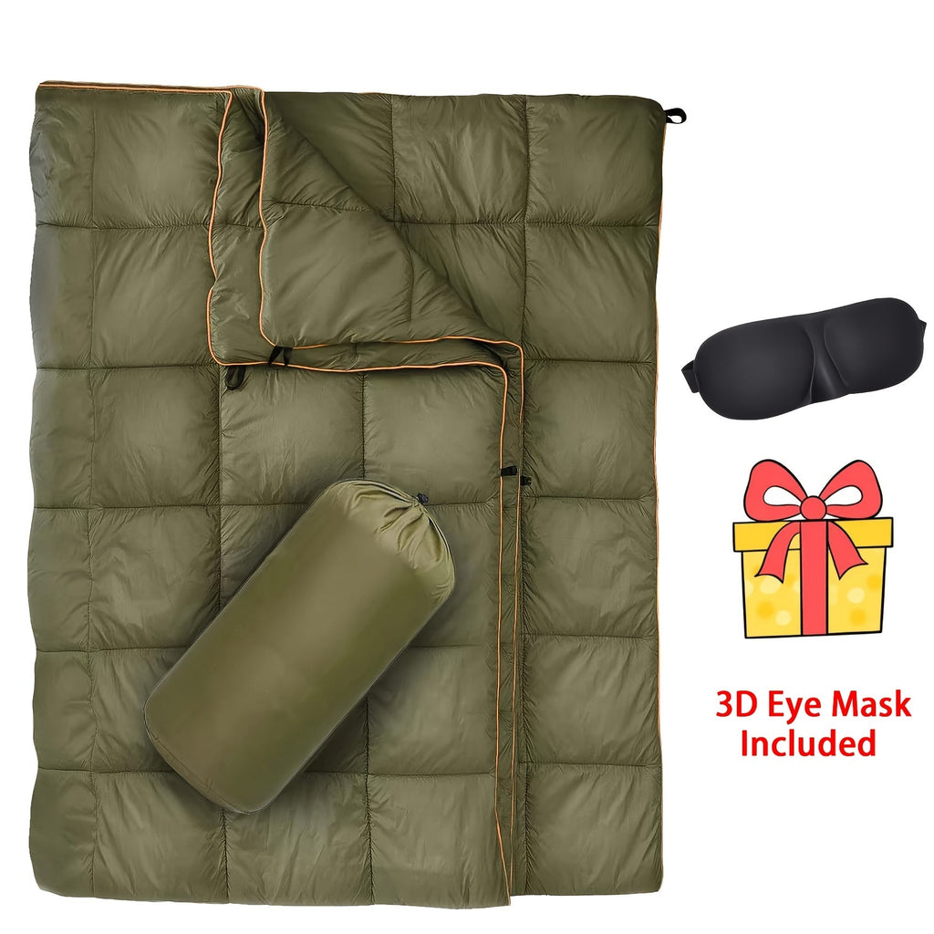 Puffy Camping Blanket Foldable Lightweight Water Resistant with 3D Eye Mask – DWR Coated Outdoor Blanket for Camping, Hiking, Travel, Beach, Stadium & Car, Warm Packable Throw in 4 Colors, 55" x 78"