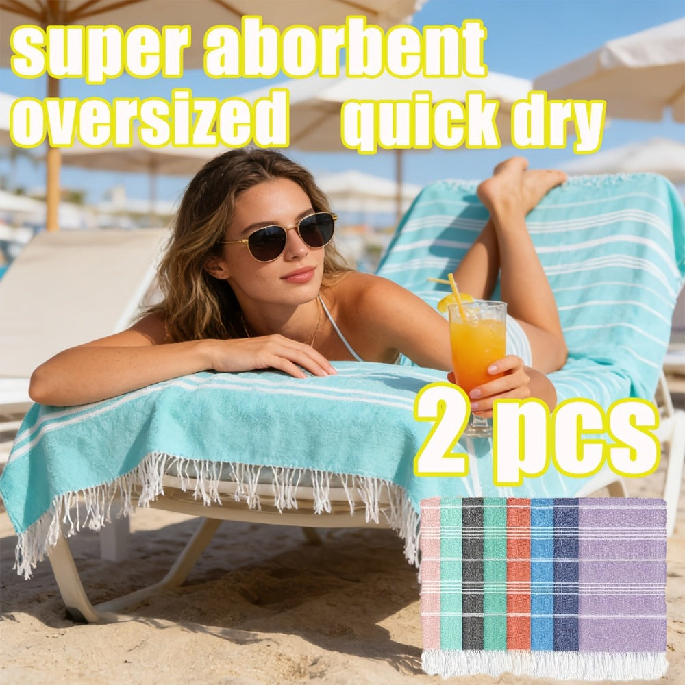 Turkish Beach Towels 2 Pack Sand Free Quick Dry Oversized Extra Large Lightweight Sandproof Compact Pool Swim Travel Camping Vacation Gift for Men Women Yellow Orange Blue Pink Pur - product image
