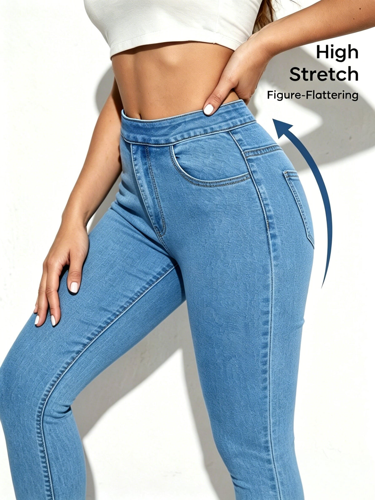 Women's High Waist Stretch Pocket Jeans, Washed Skinny Denim Pants, Tummy Control Hip Lifting Casual Trousers for Work & Daily Wear - product image 10