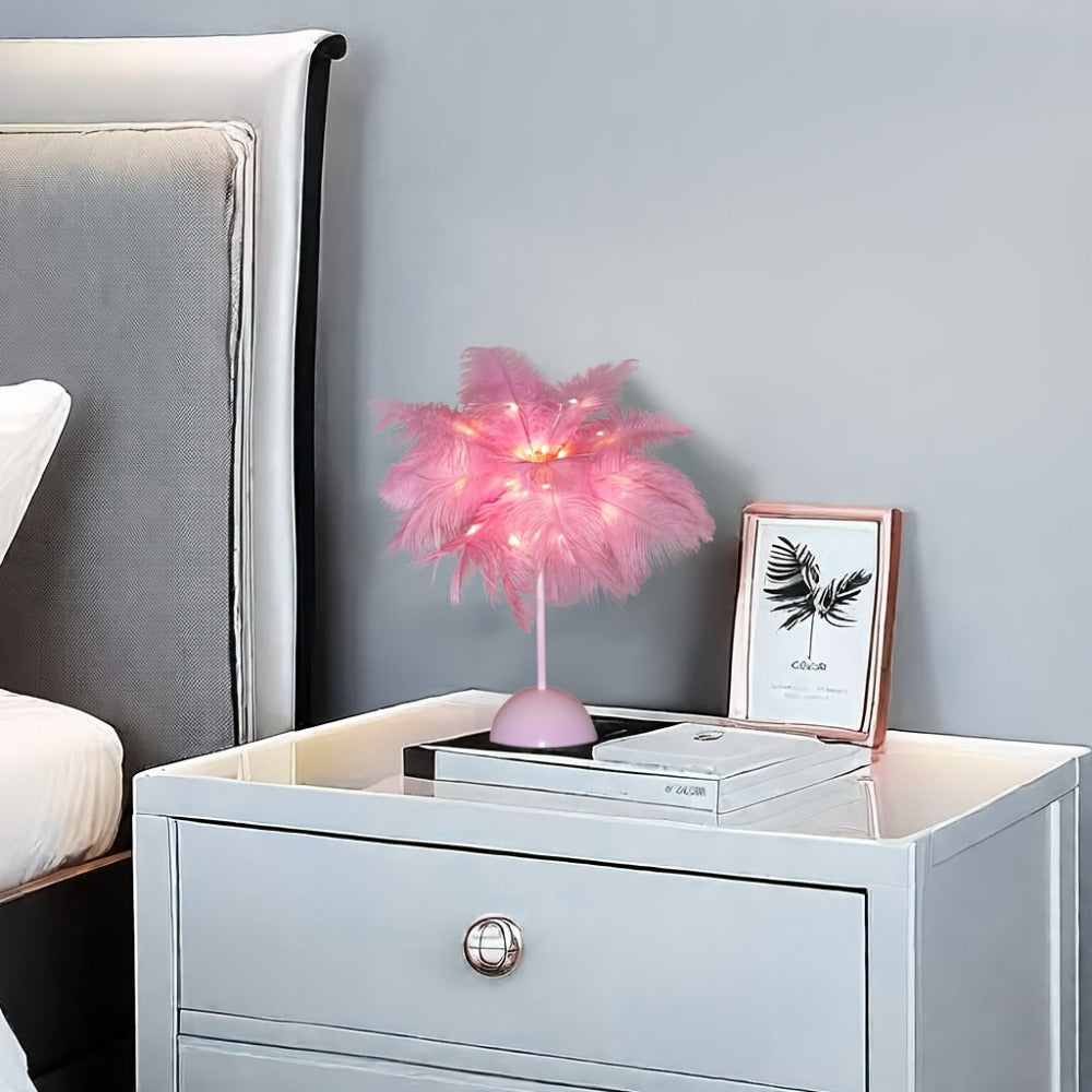 Feather LED Table Lamp – 40-Head Copper Wire Night Light, Romantic Atmosphere Lamp for Bedroom Living Room, Cute Desk Decor Light for Birthday Valentine's Day Gift (White / Pink, 1 - product image 6
