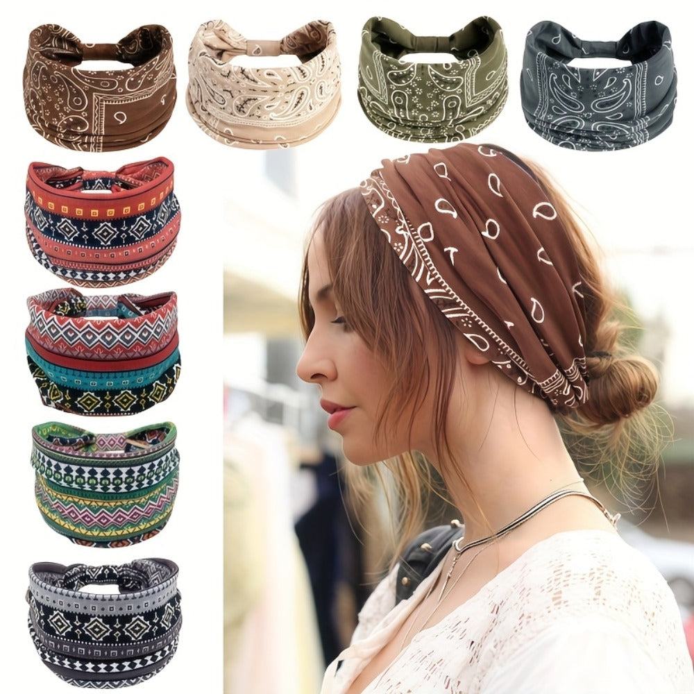 Floral Turban Headbands for Women 8 Pack Non-Slip Elastic Boho Knotted Wide Hair Wrap for Sports Yoga Running Workout Sweatband Moisture Wicking Fashion Hair Accessories Gift Set - product image 2