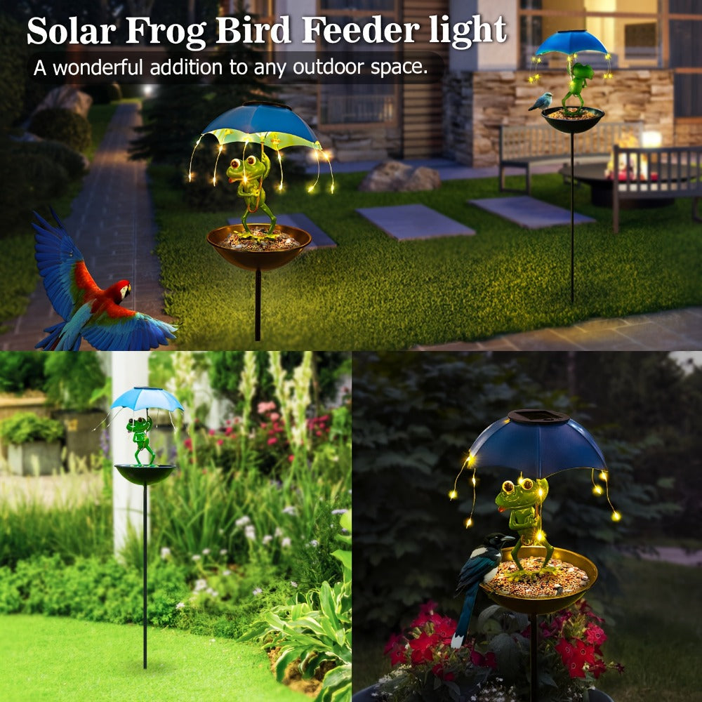 Solar Garden Decor Frog with Umbrella LED Light – Iron Frog Outdoor Statue with Solar Powered LED | Bird Feeder Garden Ornament for Patio, Lawn, Pathway & Deck | Unique Valentine G - product image 7