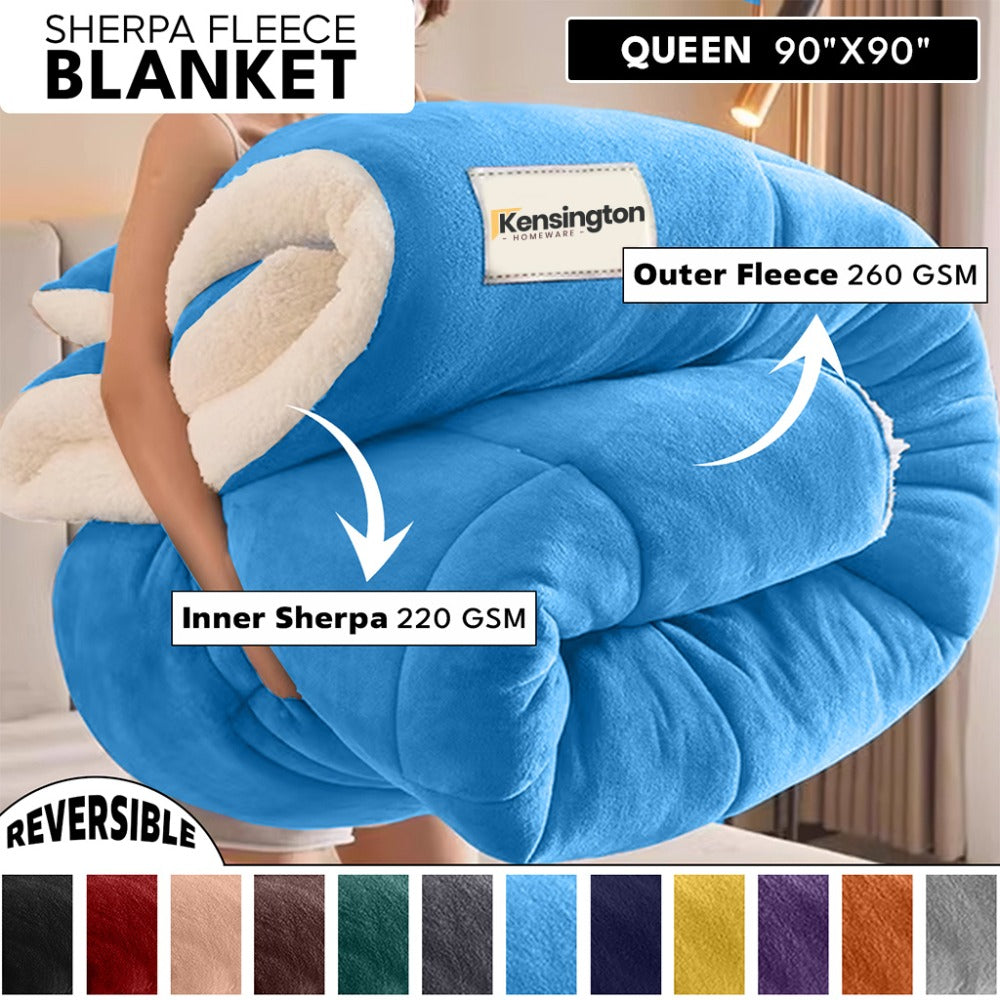 480GSM Sherpa Fleece Blanket – Double-Sided Heavy Warm Throw for Couch, Bed & Travel, Reversible All Season, 13 Colors, 3 Sizes - product image 63