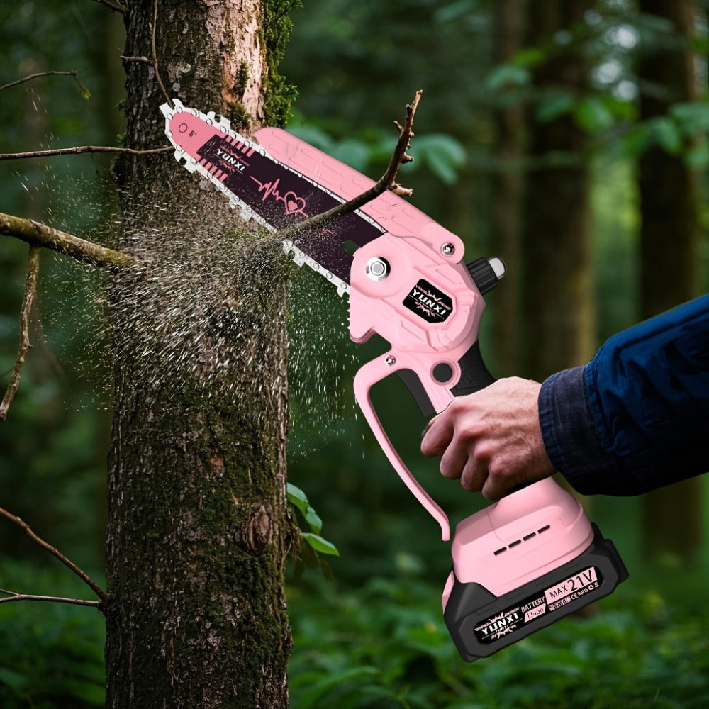 Mini Chainsaw 6 Inch 21V Cordless Battery Powered | Handheld Electric Chain Saw for Tree Branch Trimming Wood Cutting | Lightweight Portable Pruning Saw Pink - product image 6