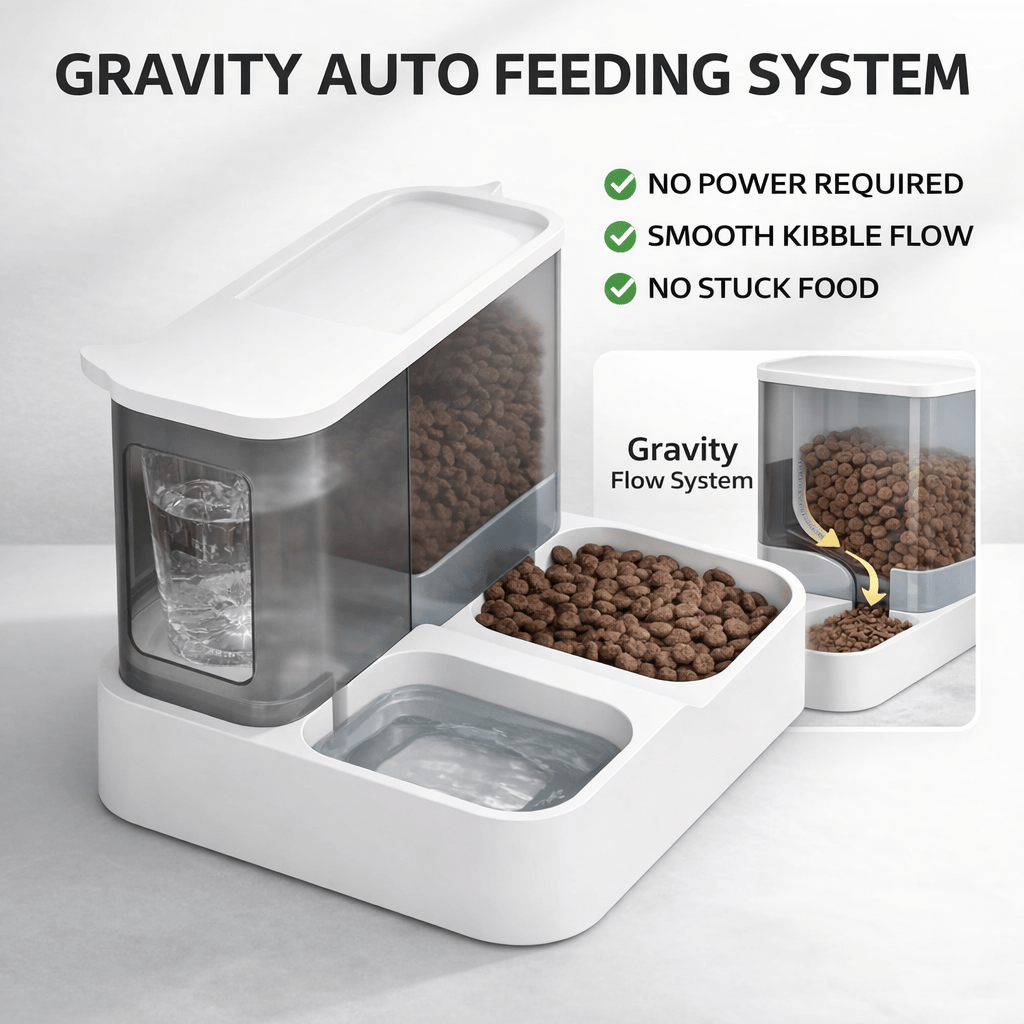 2.8L Food Container + 1L Water Tank, Dual Bowl Automatic Feeding Station, No Electricity, Visible Storage for Small & Medium Dogs – Gravity Dog Feeder - product image 2