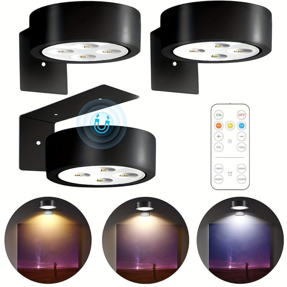Battery Operated Picture Lights 3-Pack, Magnetic Painting Light with Remote & Timer, 3 Lighting Modes Dimmable Wireless Wall Puck Lights for Art Frames Portraits – Black - product image 11