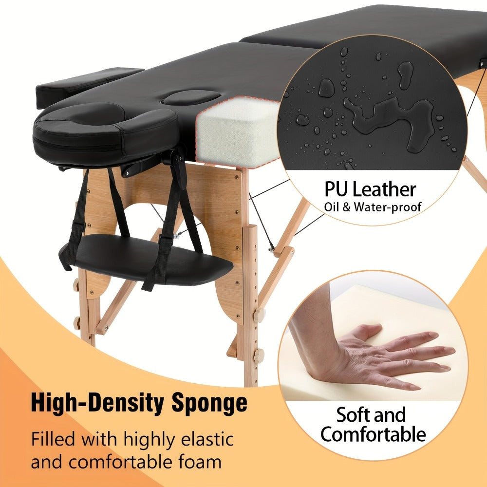 2-Fold Portable Massage Table with Face Cradle & Carrying Bag — Adjustable Height PU Leather Lash Bed for Spa, Tattoo, Esthetician & Home Use, 6 Colors, 2 Sizes - product image 4