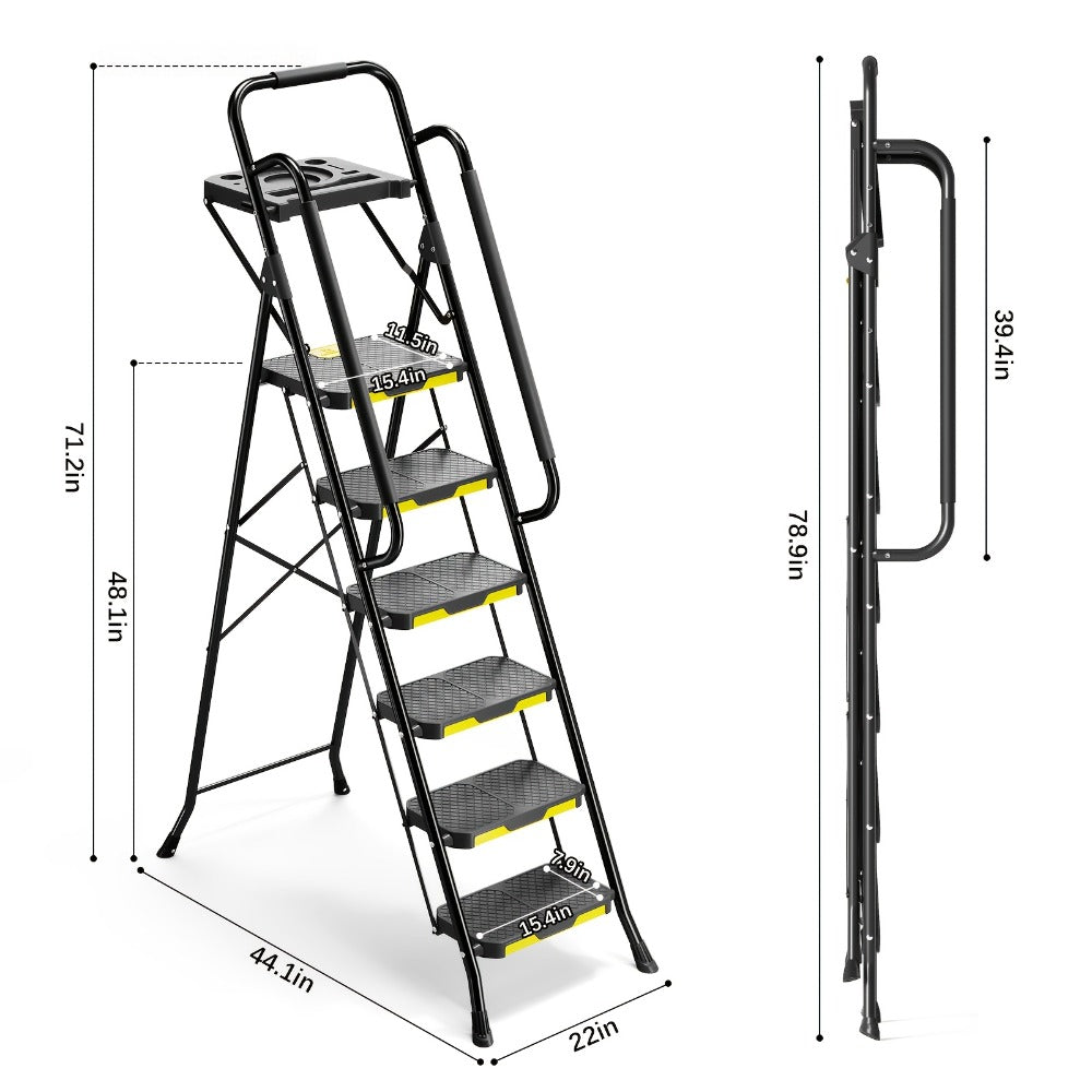 6 Step Ladder with Handrails & Tool Platform 800 LBS – Folding Step Stool Wide Pedal Steel Safety Ladder for Adults, Painting, Home, Garage & Outdoor Use – Auto Safety Lock, Compac - product image 4
