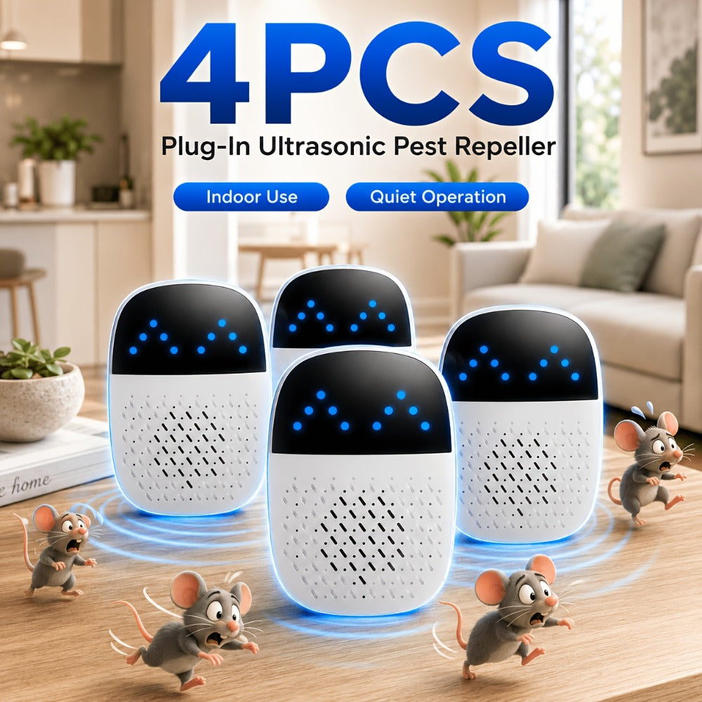 Ultrasonic Pest Repeller 4 Pack - Dual-Mode Indoor Plug-In Repellent for Mice, Spiders, Ants, Flies, Roaches | Wide Coverage for Home, Apartment & Dormitory - product image