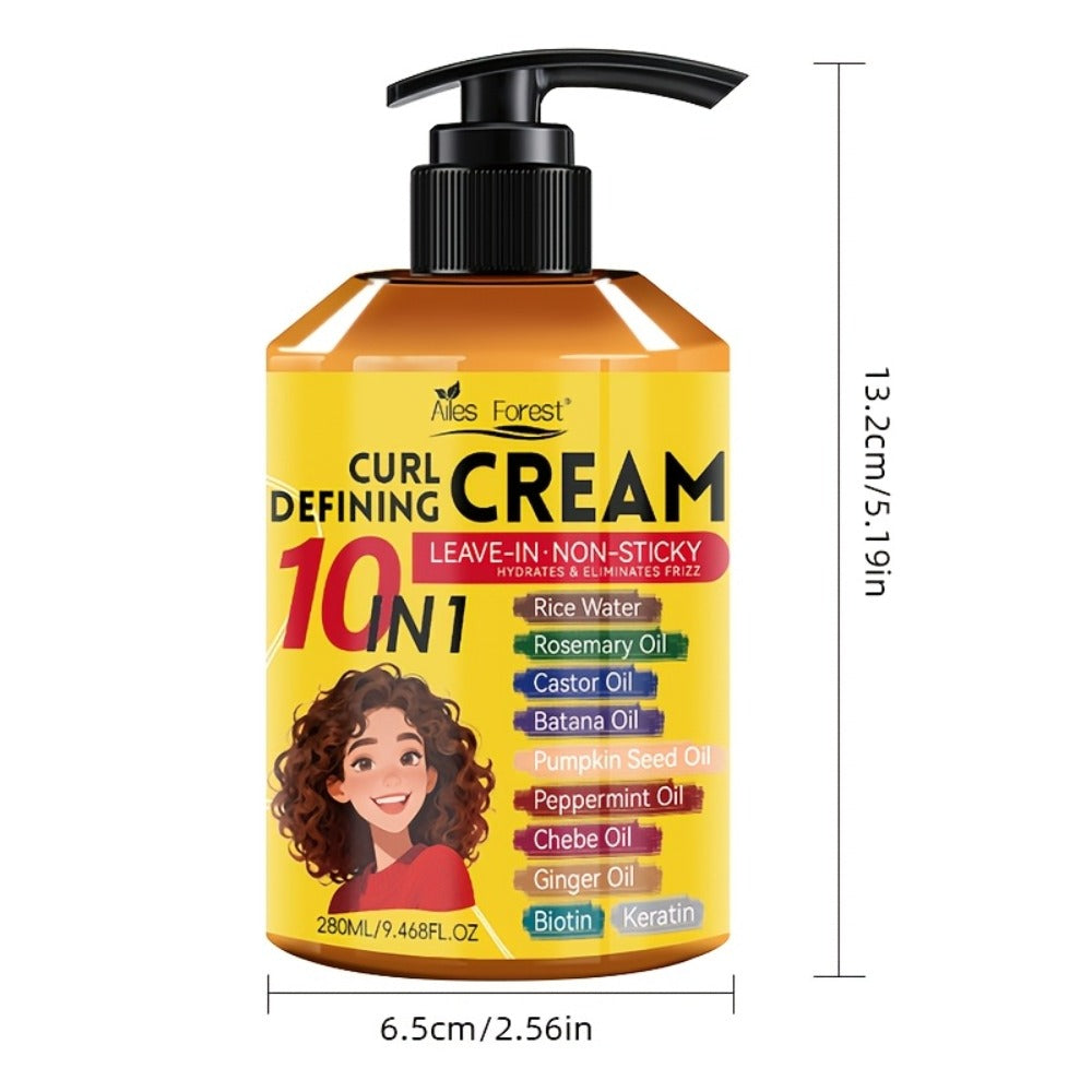 10-in-1 Leave-In Curl Defining Cream Anti-Frizz Deep Moisturizing Hydrating Conditioner — Non-Sticky Frizz Control Curl Enhancer for Wavy Curly Coily Natural Hair Unisex 280ml - product image 4