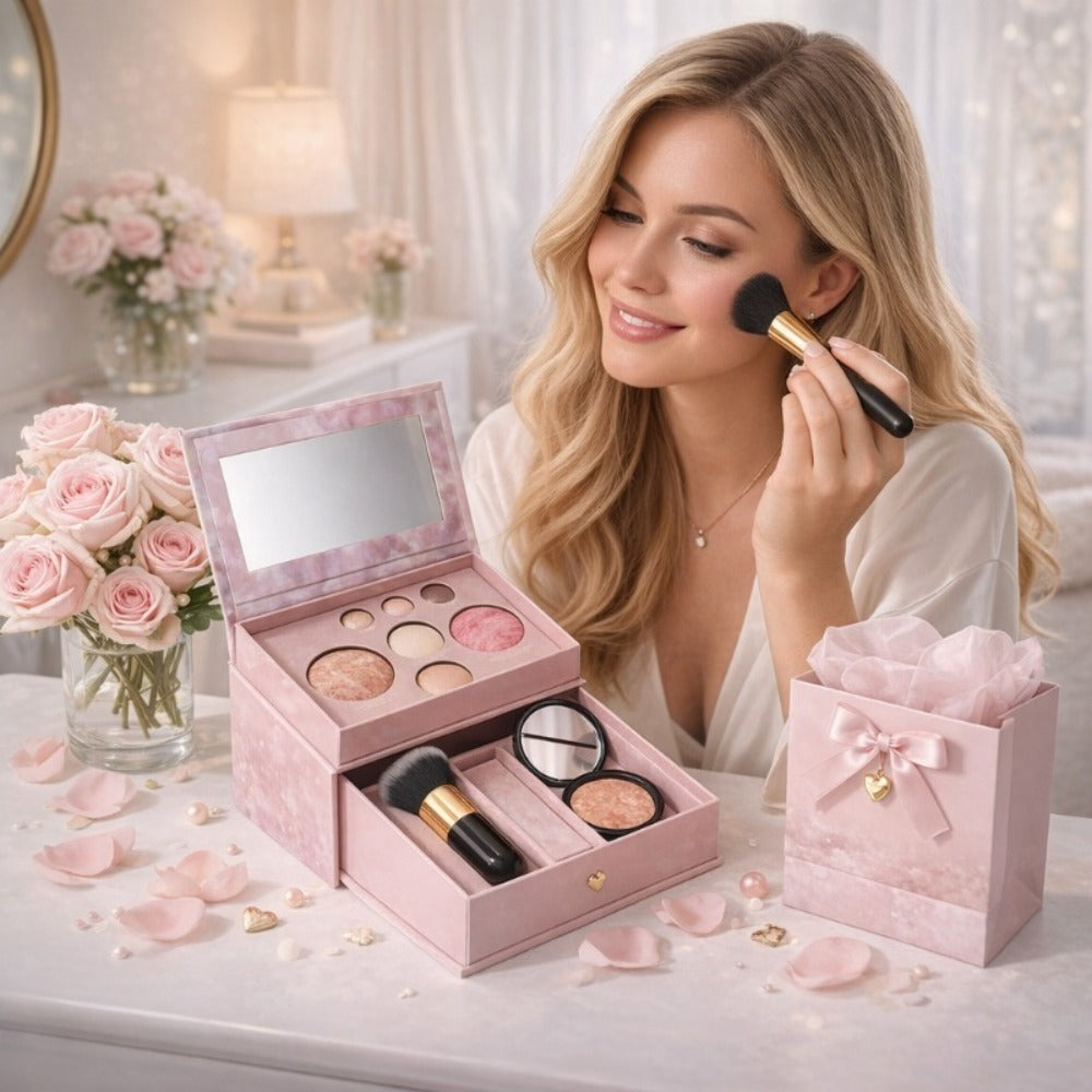 All-in-One Baked Makeup Palette Set 3pcs for Women – 7-Color Face Powder Blush Eyeshadow Trio & Concealer Brush, Portable Travel Compact, Flawless Finish All Skin Tones, Beauty Gif - product image 5