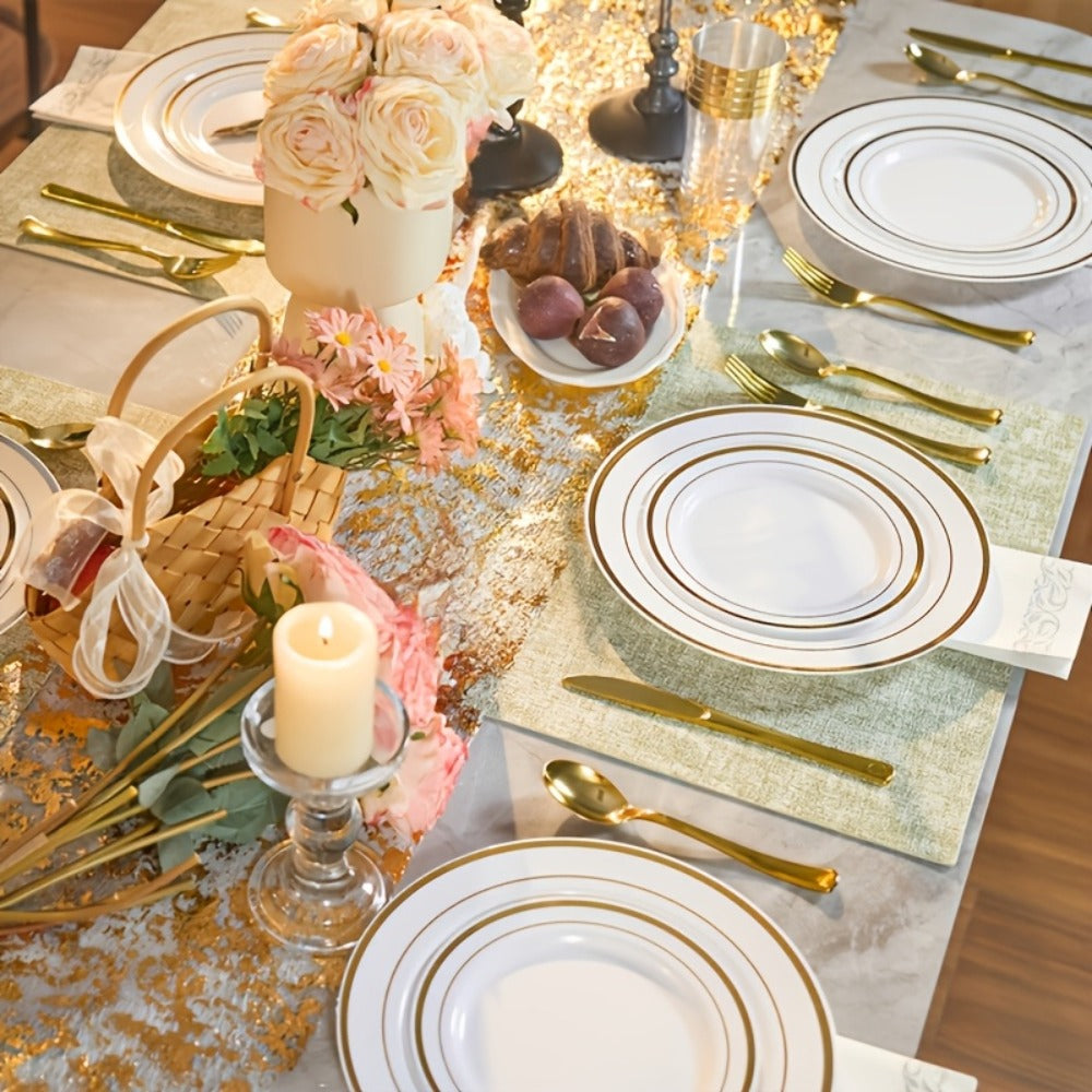 Disposable Party Dinnerware Set 350 700 Pieces Gold Silver Plastic Plates Salad Plates Cutlery Cups Napkins for 50 100 Guests Wedding Birthday Graduation Party - product image 3