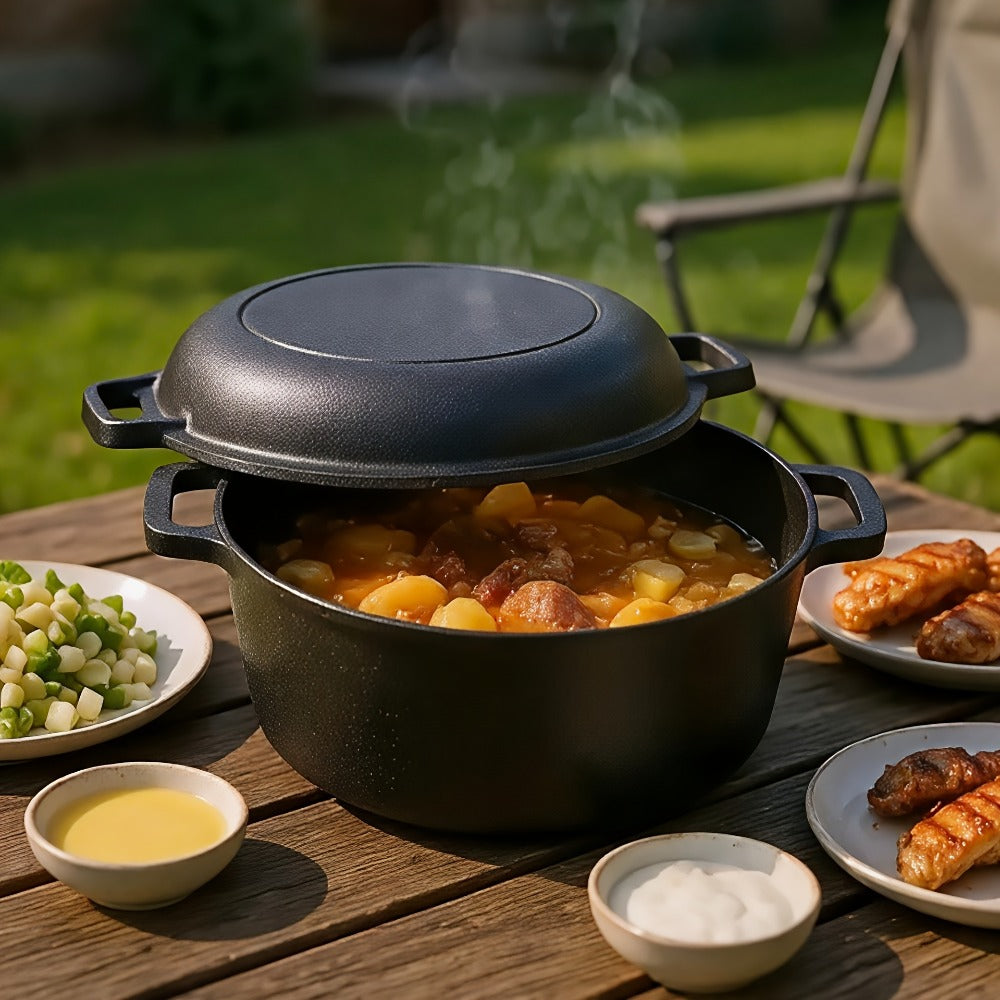 Cast Iron Dutch Oven Set 5.1QT & 7QT with Skillet Lid – Pre-Seasoned 2-in-1 Cookware for Stovetop, Induction, Oven, Campfire & BBQ, Sourdough Bread Baking, Frying, Camping - product image 13