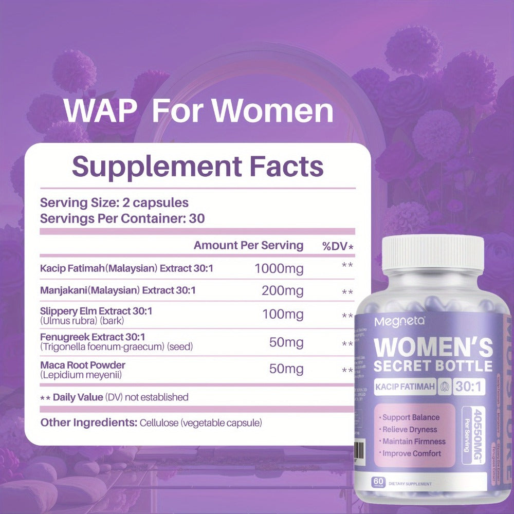 Kacip Fatimah Women's Herbal Capsules with Fenugreek, Maca Root, Manjakani & Slippery Elm Bark - Natural pH Balance, Moisture, Elasticity & Feminine Vitality Support - 60 Capsules  - product image 2
