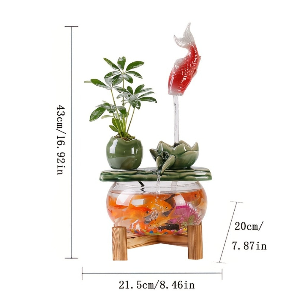 USB Desktop Fish Waterfall Fountain with Glass Bowl – Relaxing Indoor Water Feature Tabletop Decor Zen Fountain Gift - product image 3