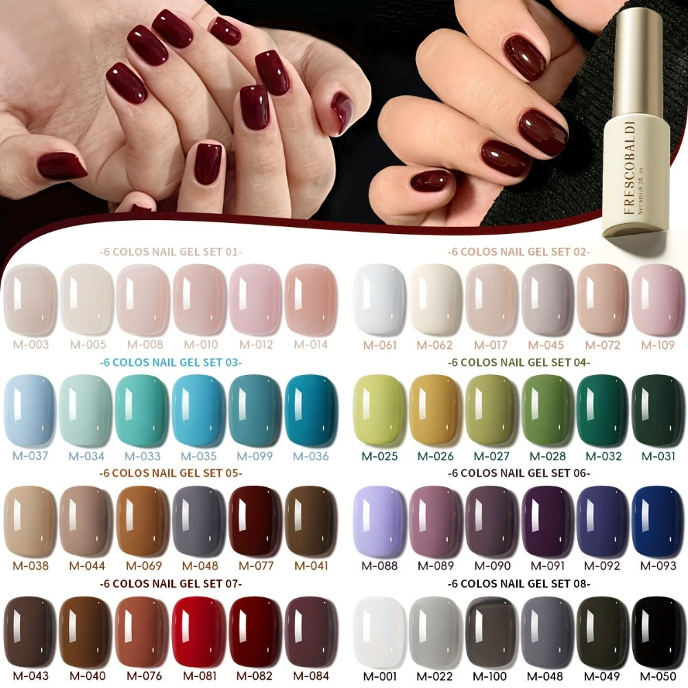 Solid Color Gel Nail Polish Set 6pcs Self-Leveling Soak-Off UV LED High Gloss Chip-Resistant – Popular Salon Shades for Daily Manicure, 8 Color Palettes Available, Nail Art Gift fo - product image 17
