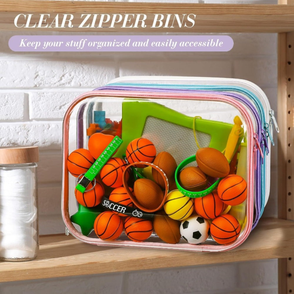 Clear Storage Box Set 4 Pcs Hard Transparent Zipper Organizer Plastic Case S M L XL Makeup Cosmetics Snacks Stationery Kids Toys Multi-Color Purple Blue Pink White - product image 11