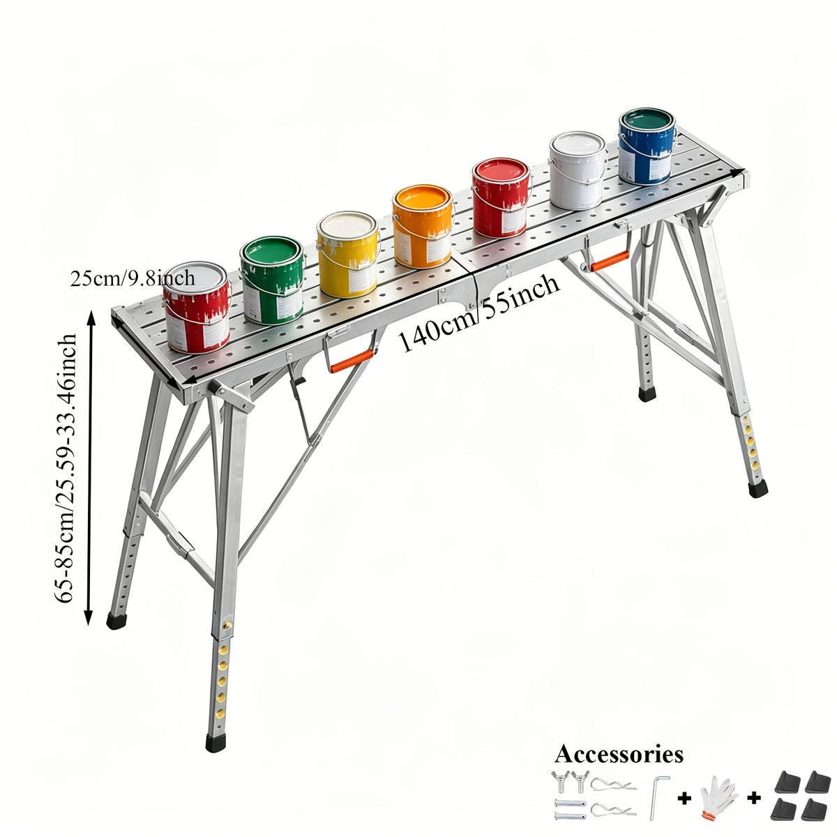 Portable Foldable Workbench with Adjustable Height & Wide Base - Scaffolding Work Platform, Heavy-Duty Foldable, Railing Suitable for Home Renovation, RV - product image 17