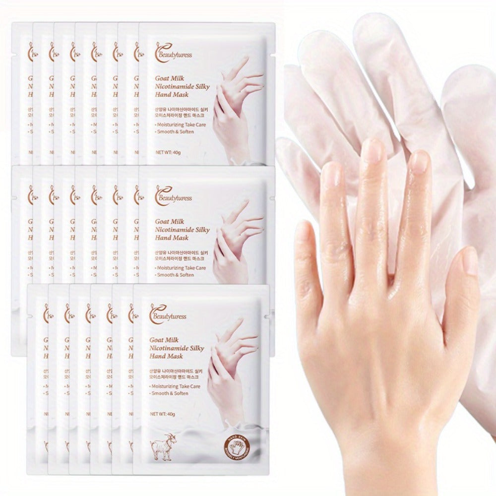 Moisturizing Hand Mask Gloves 20 Pairs with Niacinamide, Goat Milk & Glycerin | Brightening Deep Hydration Spa Treatment for Dry Rough Cracked Hands | Hypoallergenic Fragrance-Free - product image 3
