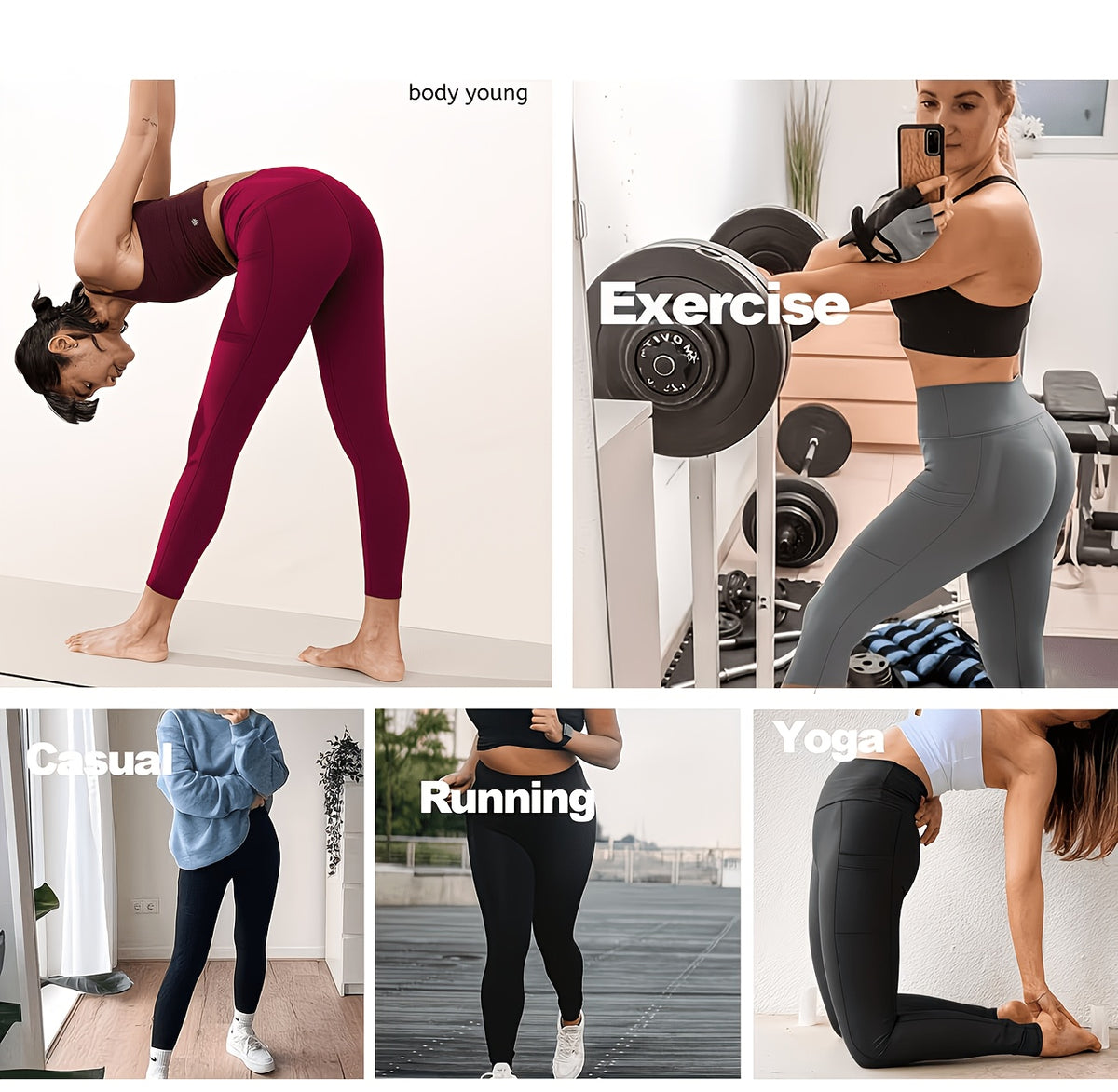 5pcs Women's Hip-lifting& Tummy Control Leggings, Quick-drying, Breathable, Highly Elastic and Soft, Suitable for Gym, Yoga, Pilates, Beach Wear - product image 6