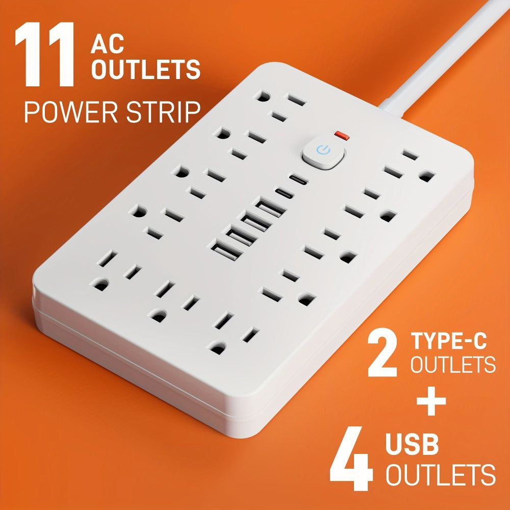 Surge Protector Power Strip 17-in-1 with 11 AC Outlets 4 USB-A 2 USB-C Ports Flat Plug Extension Cord Space-Saving Compact Design for Home Office Kitchen Desk Wall Charging Station - product image 6
