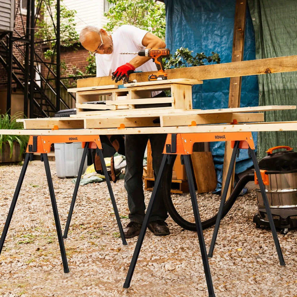 IRONMAX Folding Sawhorse 2 Pack Heavy Duty 1322 lbs Capacity Portable Collapsible Work Support Horses with Metal Frame Anti-Slip Pads - product image 5