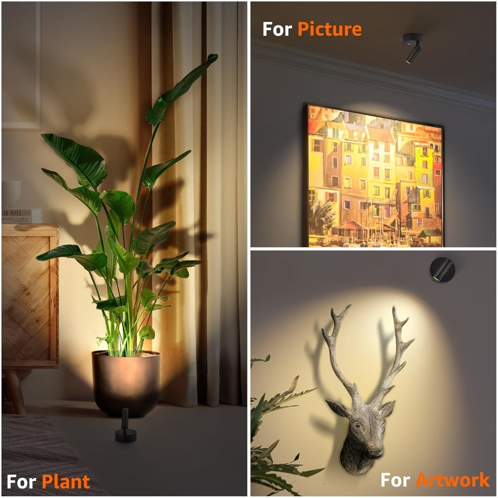 Rechargeable Indoor Spotlight LED – 3-Color Dimmable with Remote & Timer, 350° Adjustable, 2500mAh Battery, Magnetic Base Wall Accent Light for Pictures, Plants & Artwork (White /  - product image 10