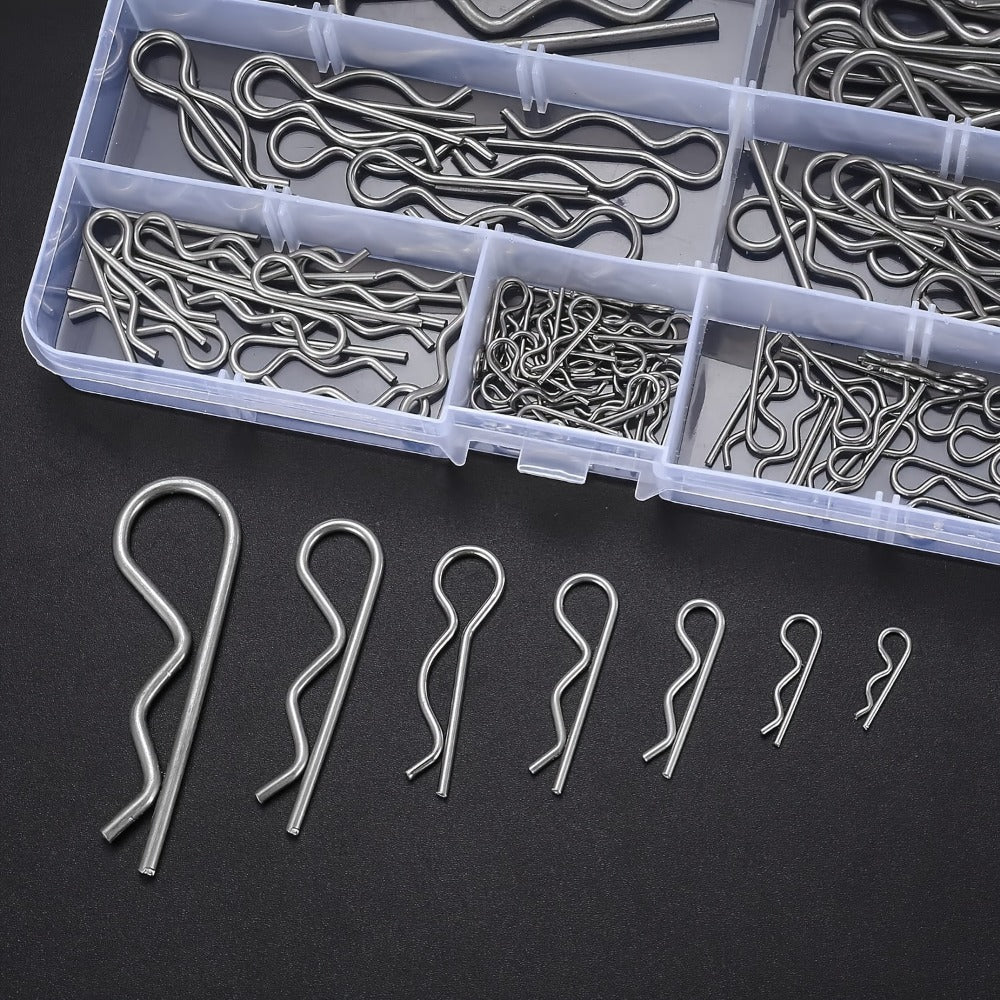 100pcs Stainless Steel R Cotter Pin Assortment Kit – R-Clip Spring Retaining Pins 7 Sizes for Trailer Hitch Automotive Marine Lawn Mower & Agricultural Machinery - product image 3