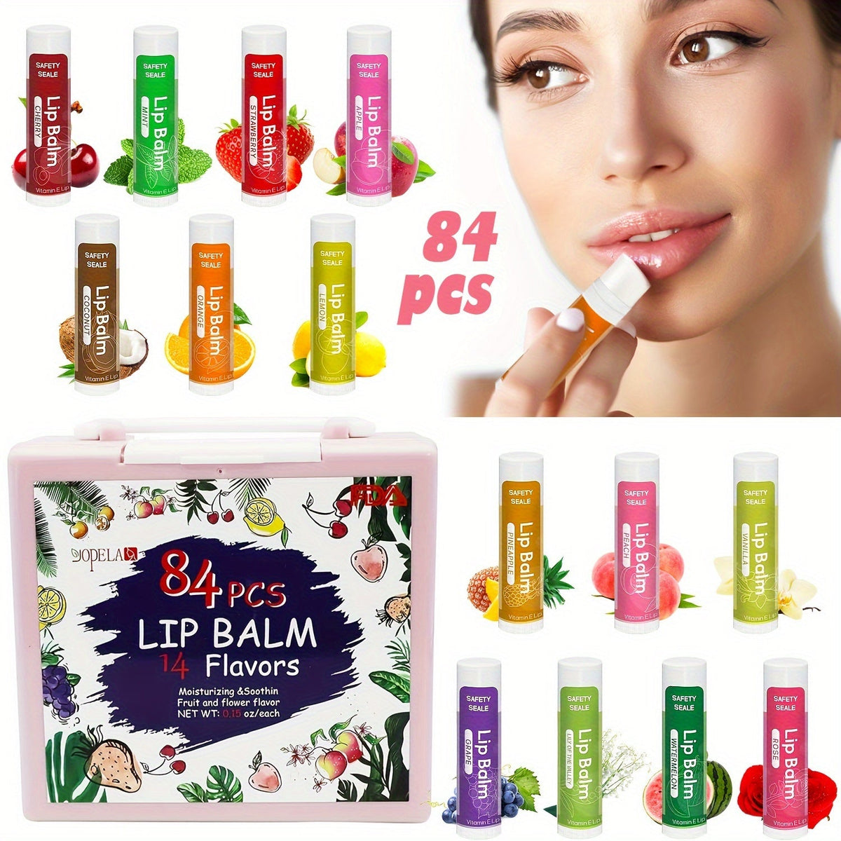 Bulk Lip Balm Set 84 Pcs with Vitamin E & Coconut Oil — 14 Flavors Natural Moisturizing Lip Balm, Non-GMO Formula, Repairs Dry Chapped Lips, Valentine's Day & Holiday Gift for Wome - product image 11