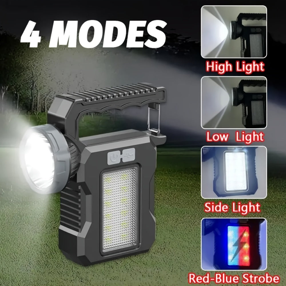 LED Searchlight Spotlight Solar & USB Rechargeable | High-Power Handheld Flashlight with Side Light Locking Clip 4 Modes | Camping Fishing Work Outdoor Emergency Gift - product image 5