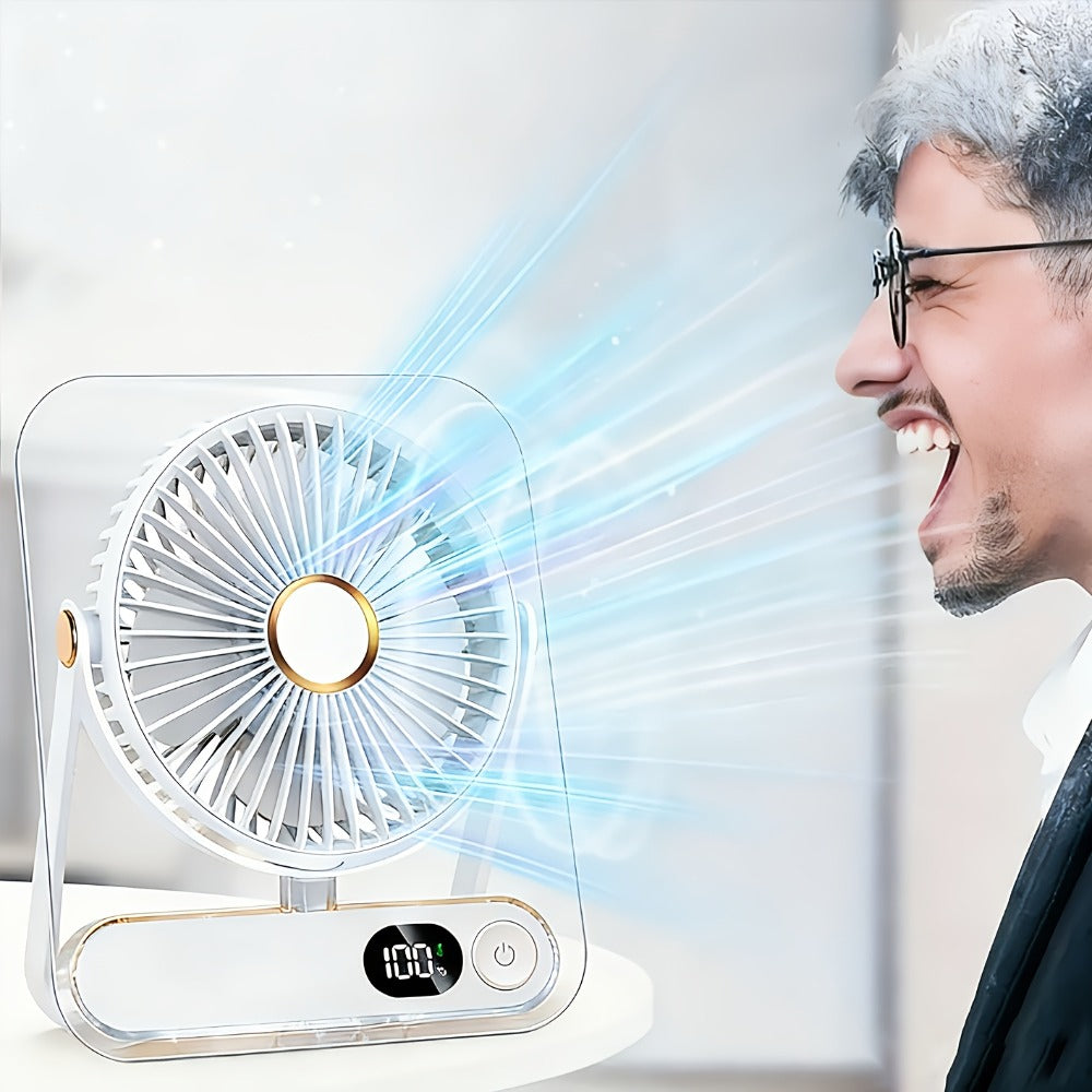Desk Fan Portable USB Rechargeable 3000mAh Battery 5-Speed Adjustable 180 Degree Foldable Ultra Quiet Digital Display Acrylic for Home Office Travel Lightweight Cooling Fan - product image 4