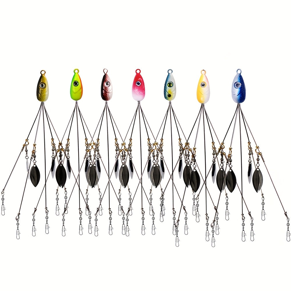Alabama Umbrella Rig Fishing Lure Set 7 Pack | 5-Arm Multi-Head Bass Lure with Ultralight Tripod Frame, Beginner Friendly Swimbait Rig for Bass Walleye - product image