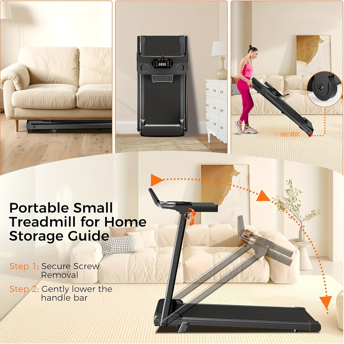 3.0HP Quiet Walking Pad for Home, 300LBS Capacity, Travel-friendly Under Desk Treadmill for Walking, Jogging & Running – Folding Treadmill 3-in-1 with 14% Auto - product image 7