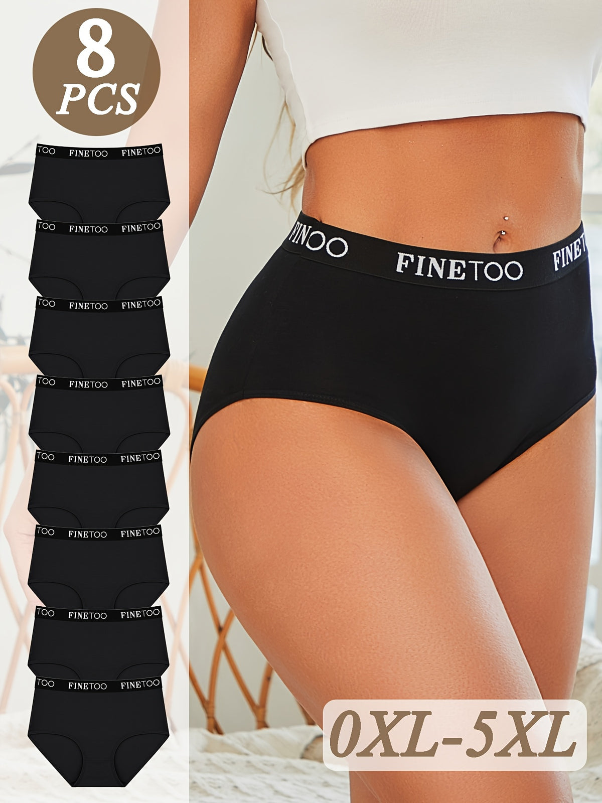 8pcs High Waist Panties for Women Soft and Breathable Underwear Comfort Briefs Plus Size - product image 3