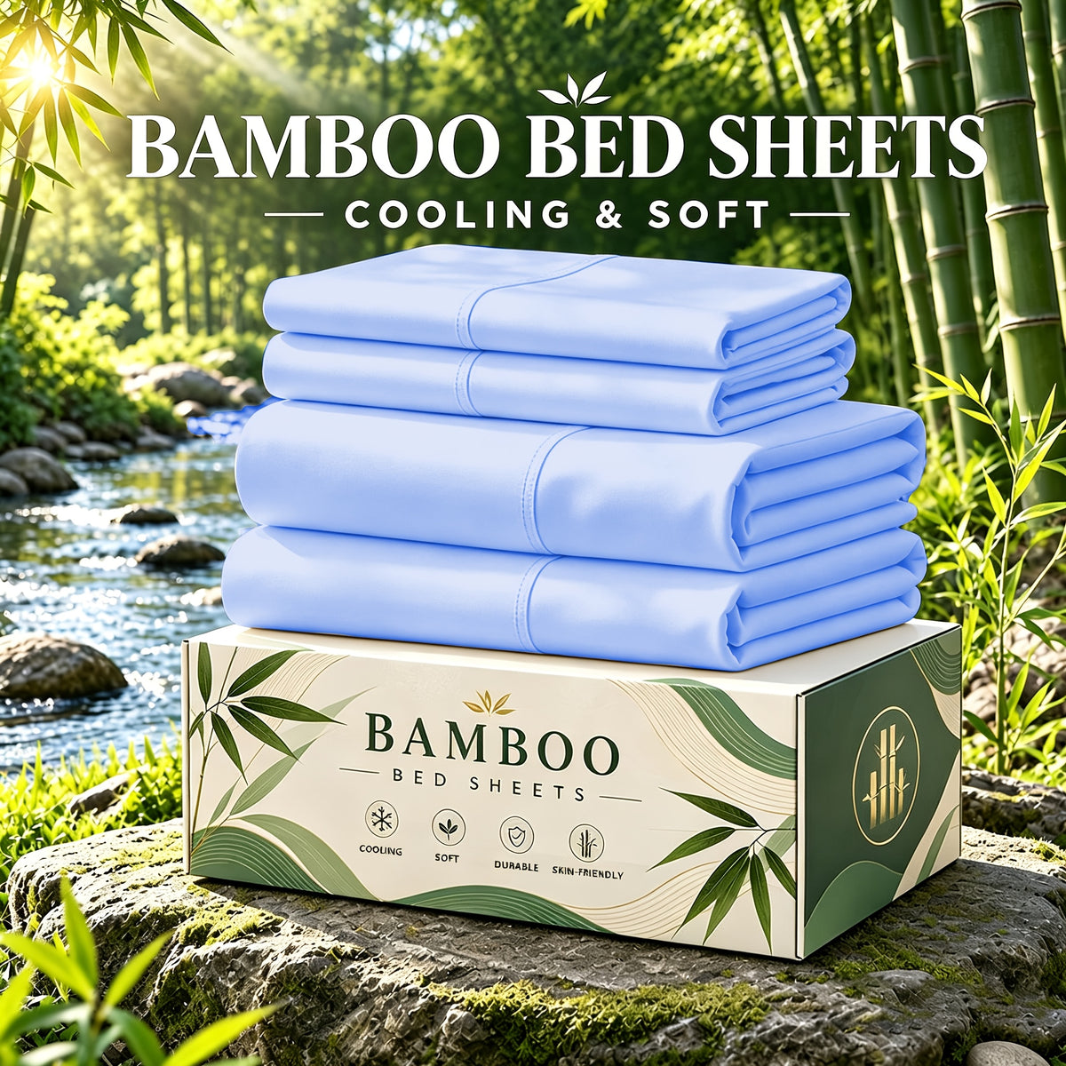 6 pcs Deep Pocket Cooling Bamboo Sheet Set, Luxurious and Ultra-Soft, Breathable, 16 Inch Extra Deep Pocket, Twin, Full, Queen, King, Multiple Colors to Choose - product image 3