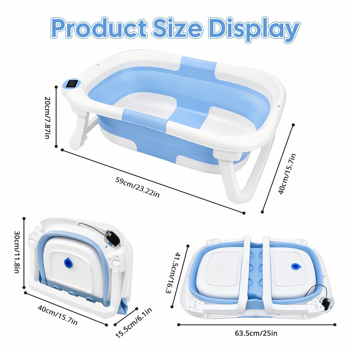 Foldable Baby Bathtub, Baby Tub with Soft Cushion and Thermometer, Portable Travel Baby Bathtub