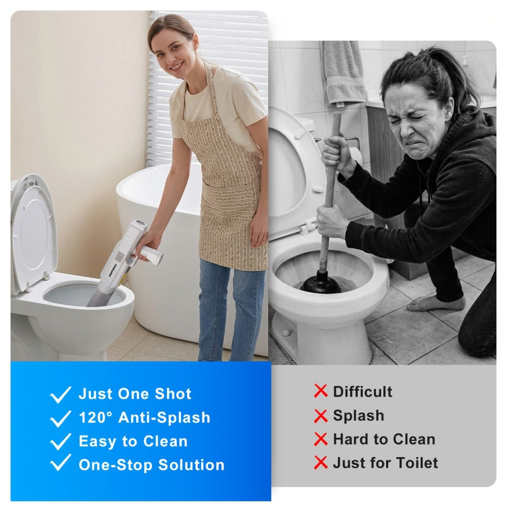 Electric Toilet Plunger 8V Cordless – High-Pressure Pneumatic Toilet Unclogger with Real-Time Pressure Display, Power Drain Opener for Clogged Toilets, Sinks & Floor Drains, Mess-F - product image 3