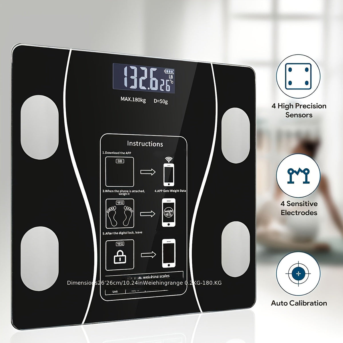 Digital Bathroom Scale Body Weight Scale LED Backlit Display Tempered Glass 400lb Capacity Compact - product image 10