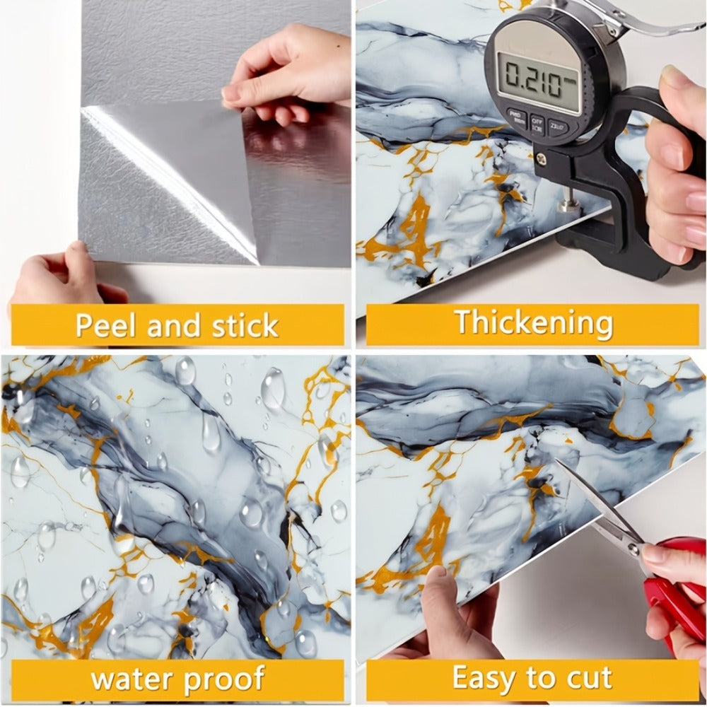 Peel and Stick Wall Tiles 50/100pcs - Waterproof PVC Marble Self-Adhesive Vinyl Panels for Bathroom Shower Kitchen Living Room TV Backdrop, Modern Wall Decor Easy Installation No G - product image 14