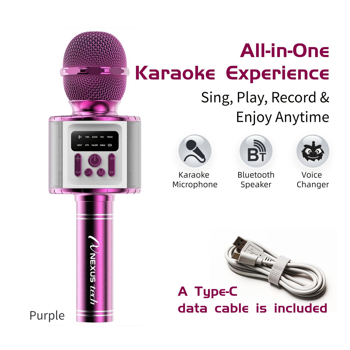 Wireless Karaoke Microphone Speaker with LED Lights and Fun Voice Changer - Portable Singing Mic, Perfect for Holiday Parties, Christmas Family Gatherings, New Year Celebrations