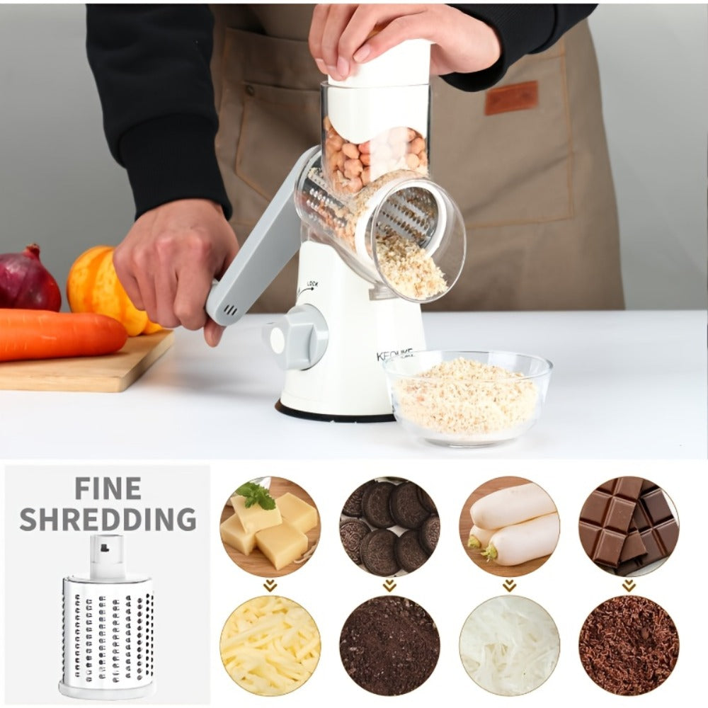 Rotary Cheese Grater with Hand Crank – 3 Interchangeable Blades for Cheese, Vegetables & Nuts, Non-Slip Suction Base, Includes Cleaning Brush – Manual Cheese Shredder for Kitchen ( - product image 10