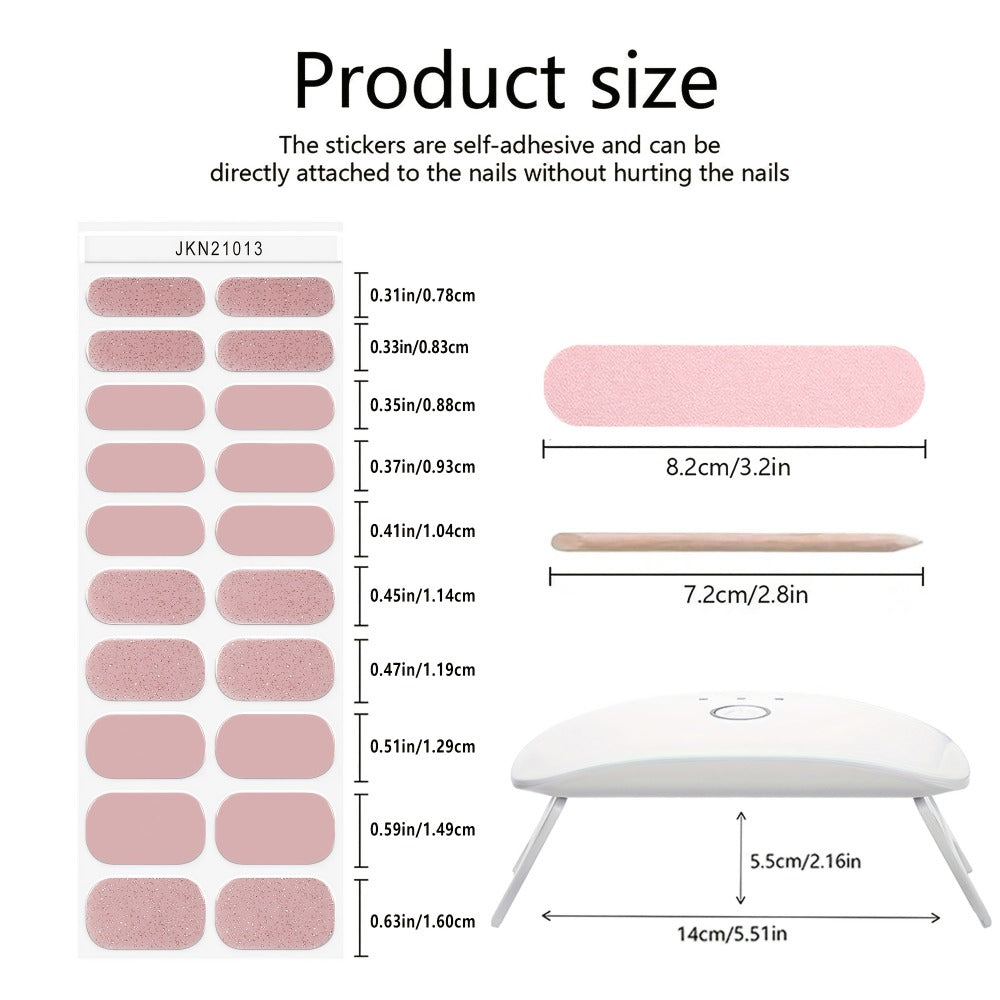 Gel Nail Art Kit Semi-Cured Nail Stickers 20 Designs with Portable UV Lamp Full Coverage Soft Gel Nail Patches Nude Nail Wraps for Women Party Birthday Gift Home Manicure - product image 4