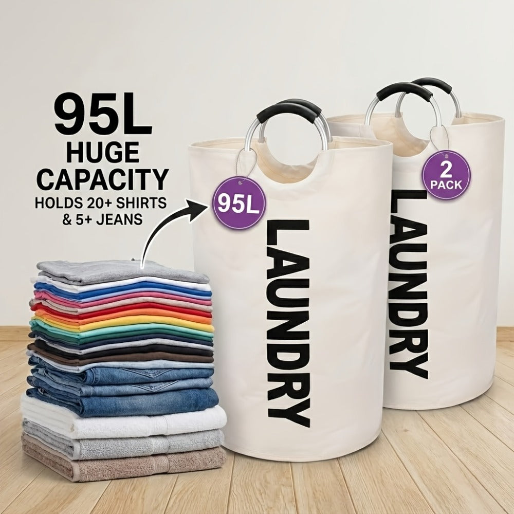 Extra Large Foldable Laundry Basket Set 95L/25.1 Gal Waterproof Oxford Cloth Tall Storage Baskets for Bedroom Bathroom Dorm Wardrobe Organization - product image 22