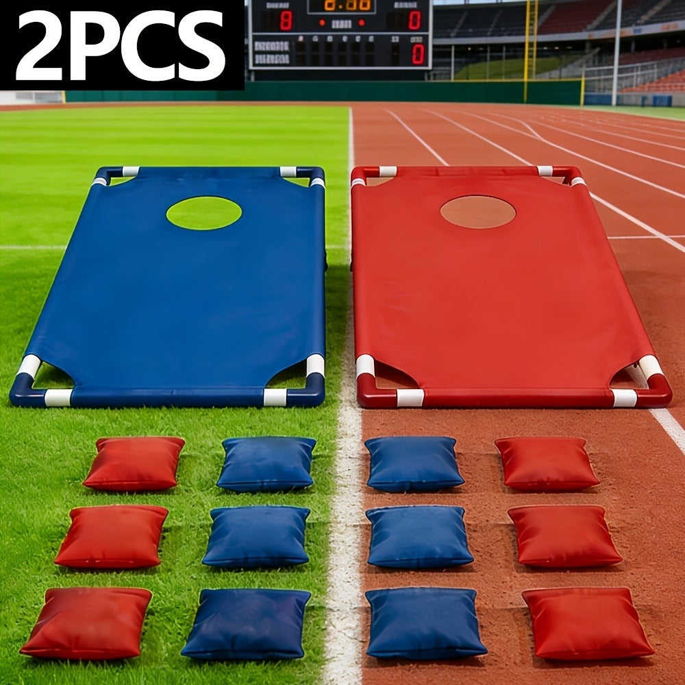 Portable Bean Bag Toss Game Set | 2 Collapsible Boards & 12 Bean Bags, Outdoor Party Backyard Camping Game for Kids & Adults | No Battery Required | Red & Blue - product image