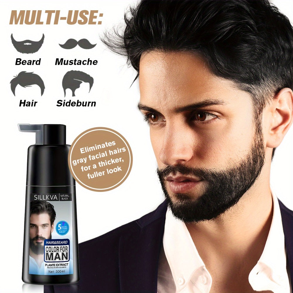 Men's 3-in-1 Black Hair & Beard Dye Shampoo — 8-Minute Gray Coverage, Ammonia-Free Long-Lasting Natural Color, Shampoo + Hair Dye + Beard Dye in One Step, All Hair Types, 10 oz, 1  - product image 14