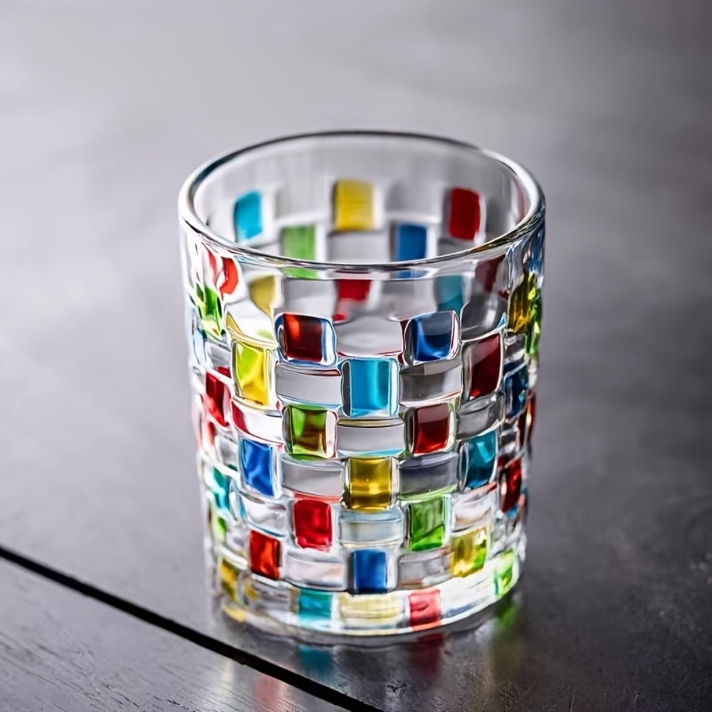 Hand-Painted Drinking Glasses Set – Colorful Square Lattice Woven Handcrafted Glass for Water, Juice, Whiskey & Beer – Artistic Decorative Glassware for Home Bar & Entertaining – 2 - product image 5