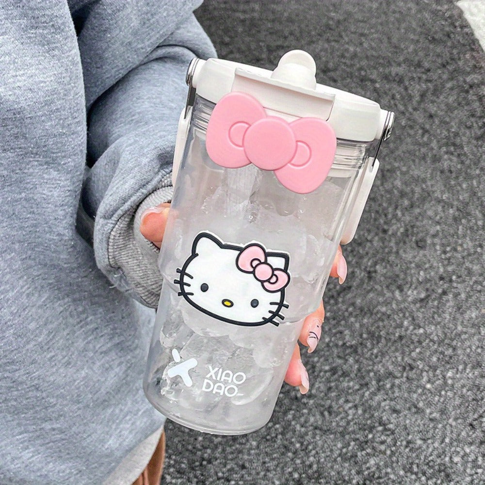 Hello Kitty Water Bottle with Straw 30 Oz – Large Capacity Cartoon Tumbler for Women & Girls – Portable Outdoor Sports Cup with Bow & Sticker – Cute Kawaii Plastic Drinkware Gift - product image 4