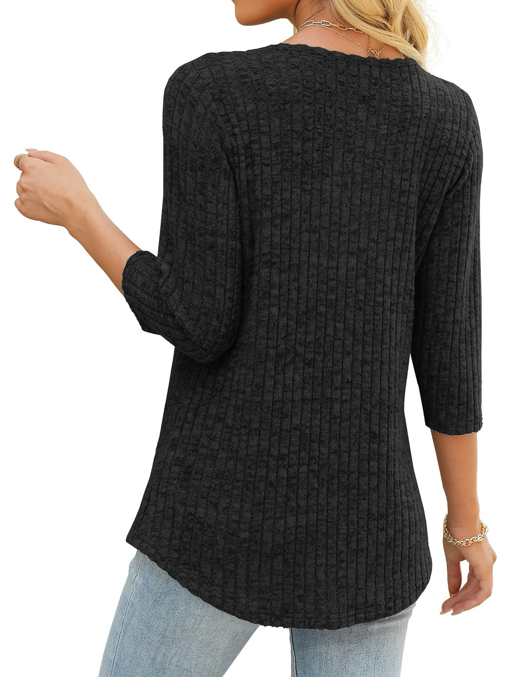 Casual Pullover with 3/4 Sleeves for Women, Featuring a Light and Loose Fit, and a Cross V-Neck Design - product image 7
