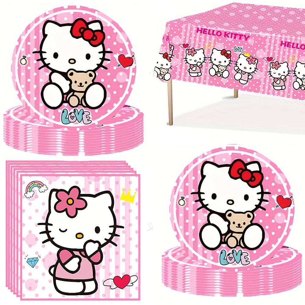 Hello Kitty Party Supplies Set 41pcs Pink Disposable Plates Napkins Tablecloth Birthday Decoration Kit - product image 8