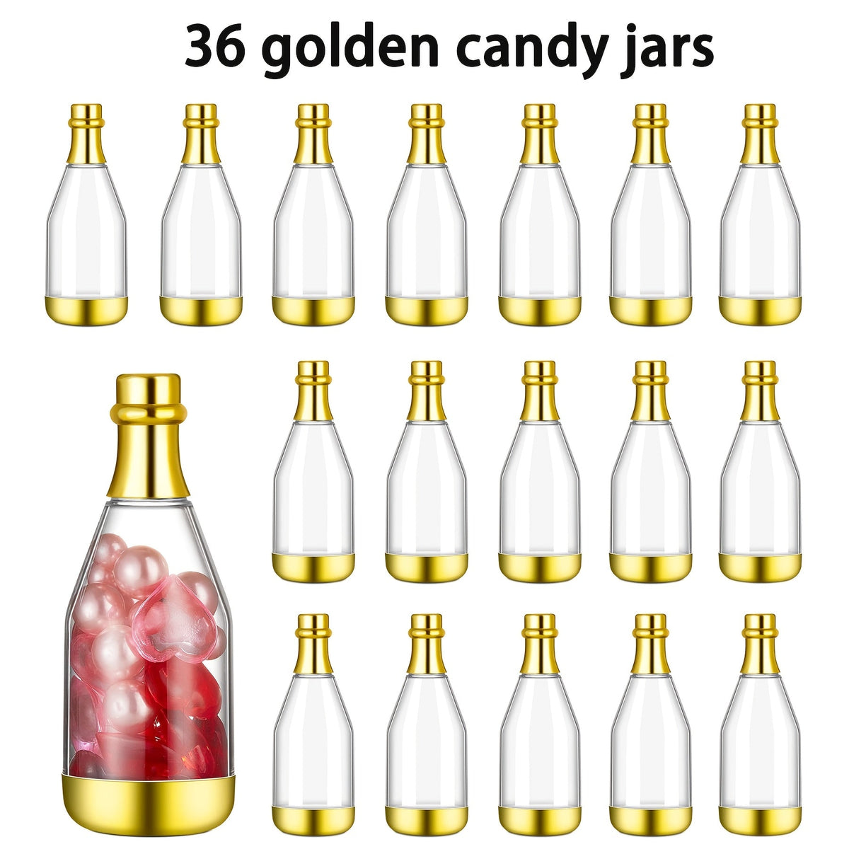 Mini Champagne Bottles Party Favors 36-Piece | DIY Candy Bottles Clear Golden Plastic Containers for Baby Shower Bridal Shower Wedding Birthday Gifts - product image 9
